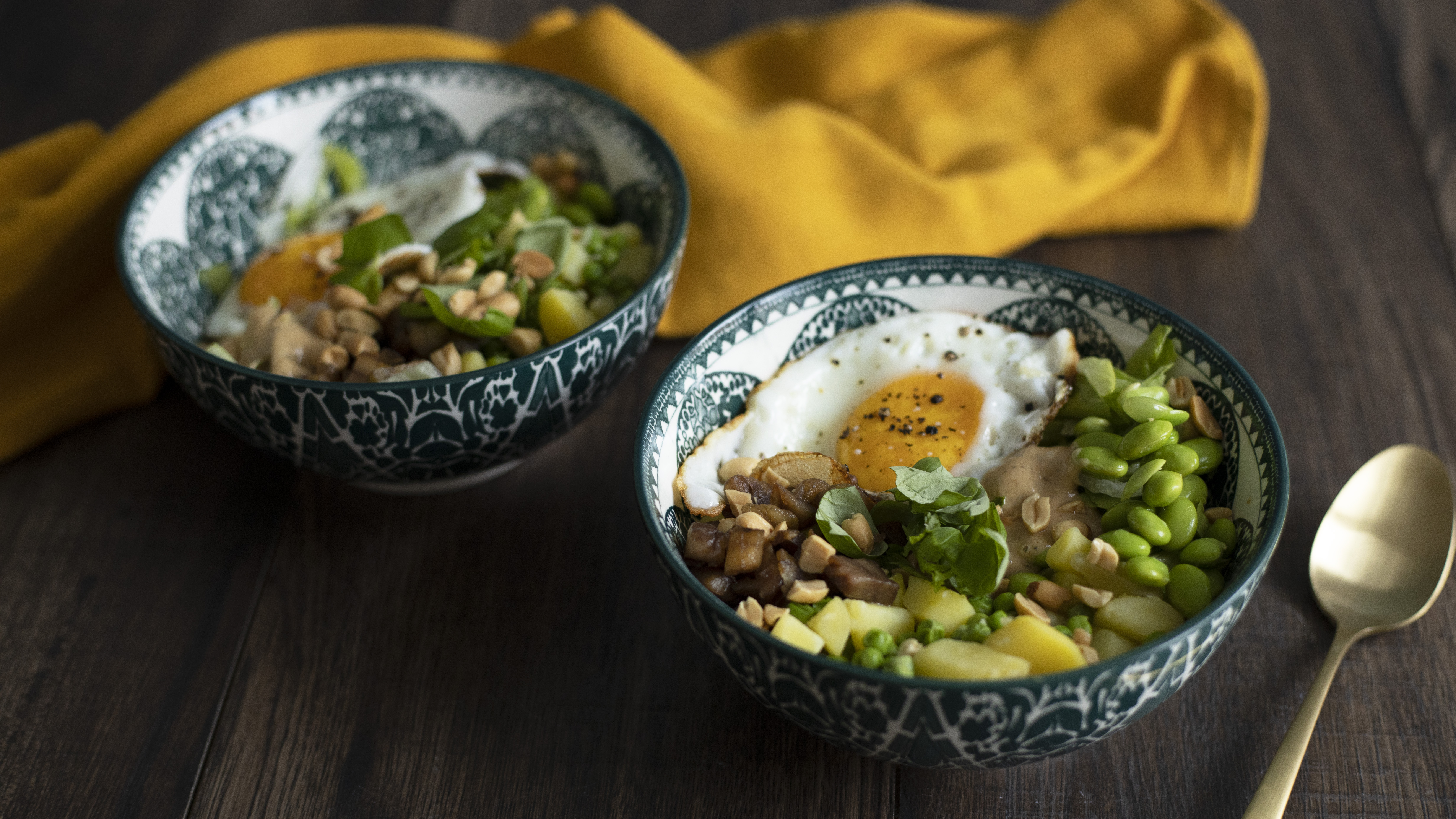 KartoffelEdamameBowl mit Erbsen und Maronen