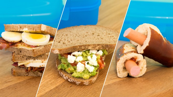 Pausenbrot: Avocado-Brot, Brotgesichter, Laugen-Hot Dog & Bacon-Ei-Brot