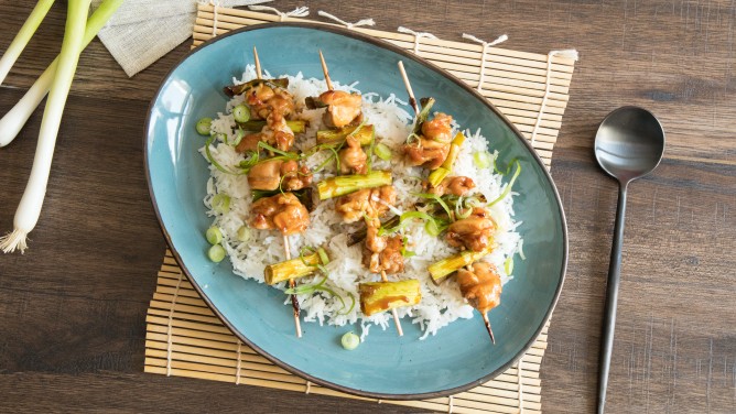 Japanische Yakitori mit würziger Marinade Japanische Yakitori mit würziger Marinade